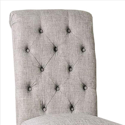 Benjara Side Chair With Button Tufted Backrest, Set Of 2, Gray