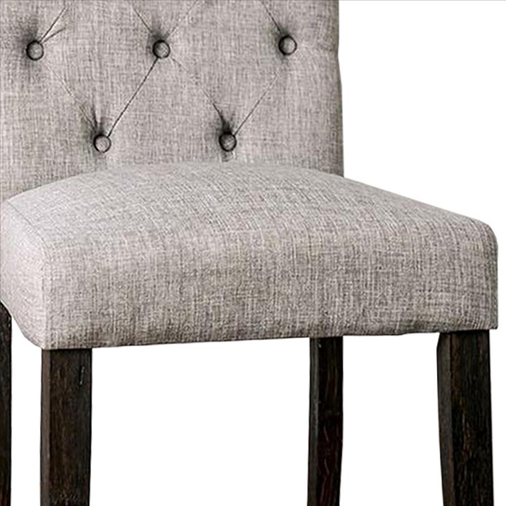 Benjara Side Chair With Button Tufted Backrest, Set Of 2, Gray