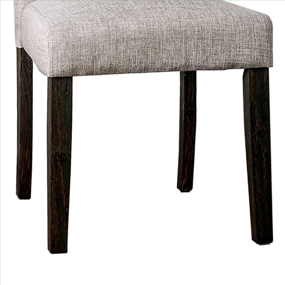 Benjara Side Chair With Button Tufted Backrest, Set Of 2, Gray