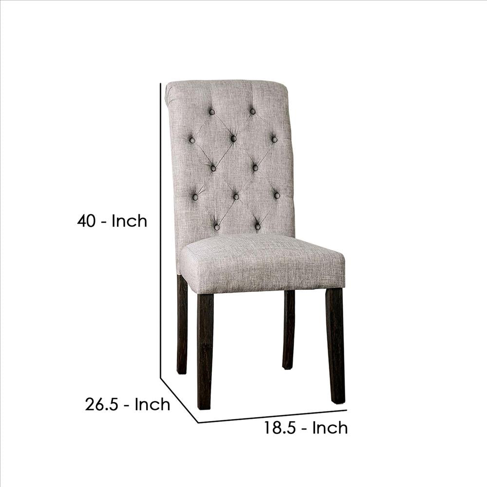 Benjara Side Chair With Button Tufted Backrest, Set Of 2, Gray