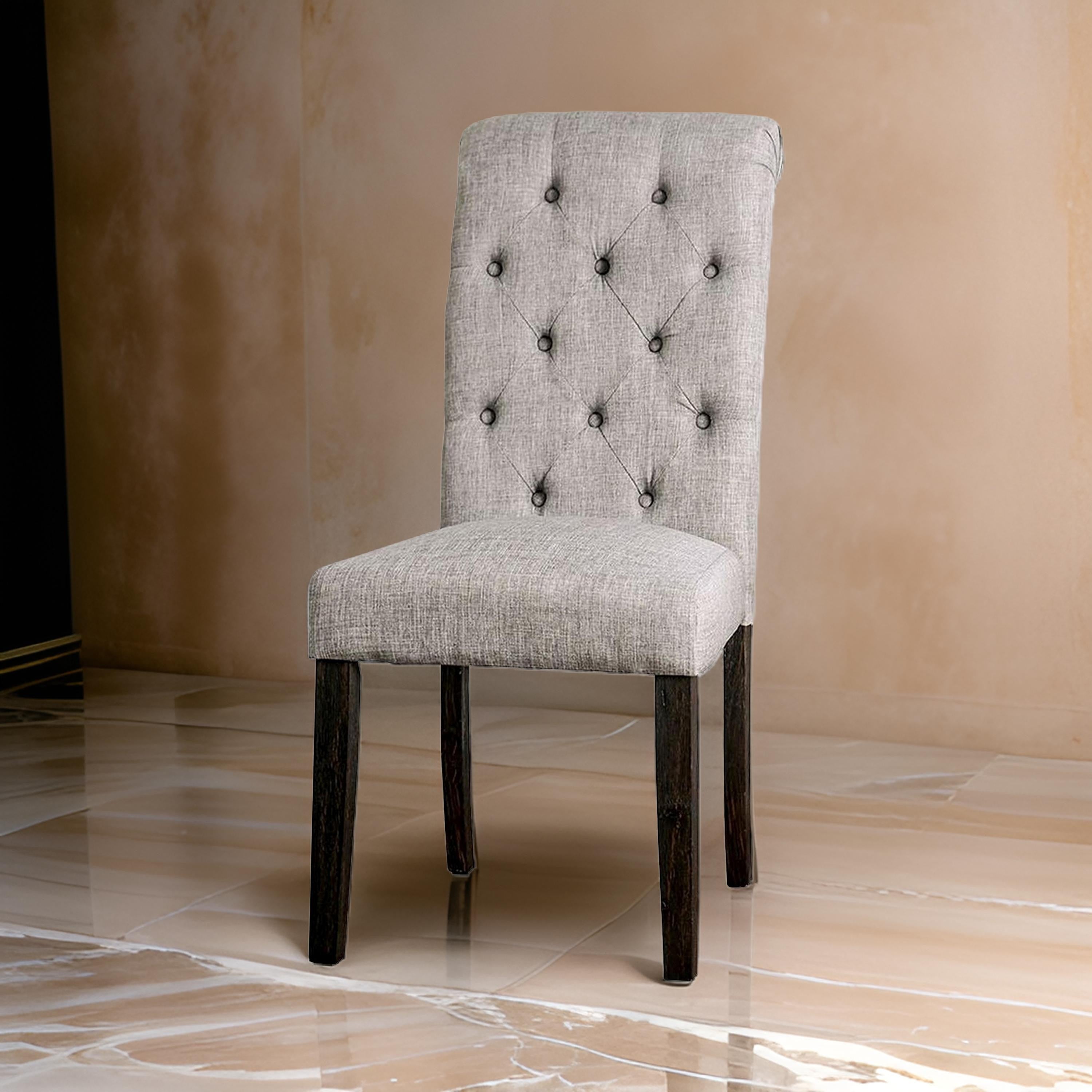 Benjara Side Chair With Button Tufted Backrest, Set Of 2, Gray