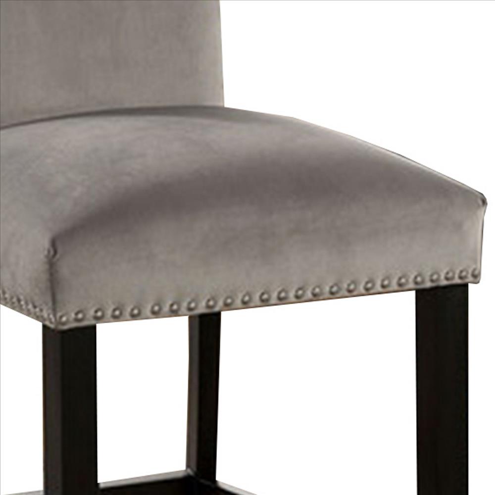 Benjara Counter Height Side Chair With Padded Seating, Set Of 2, Gray
