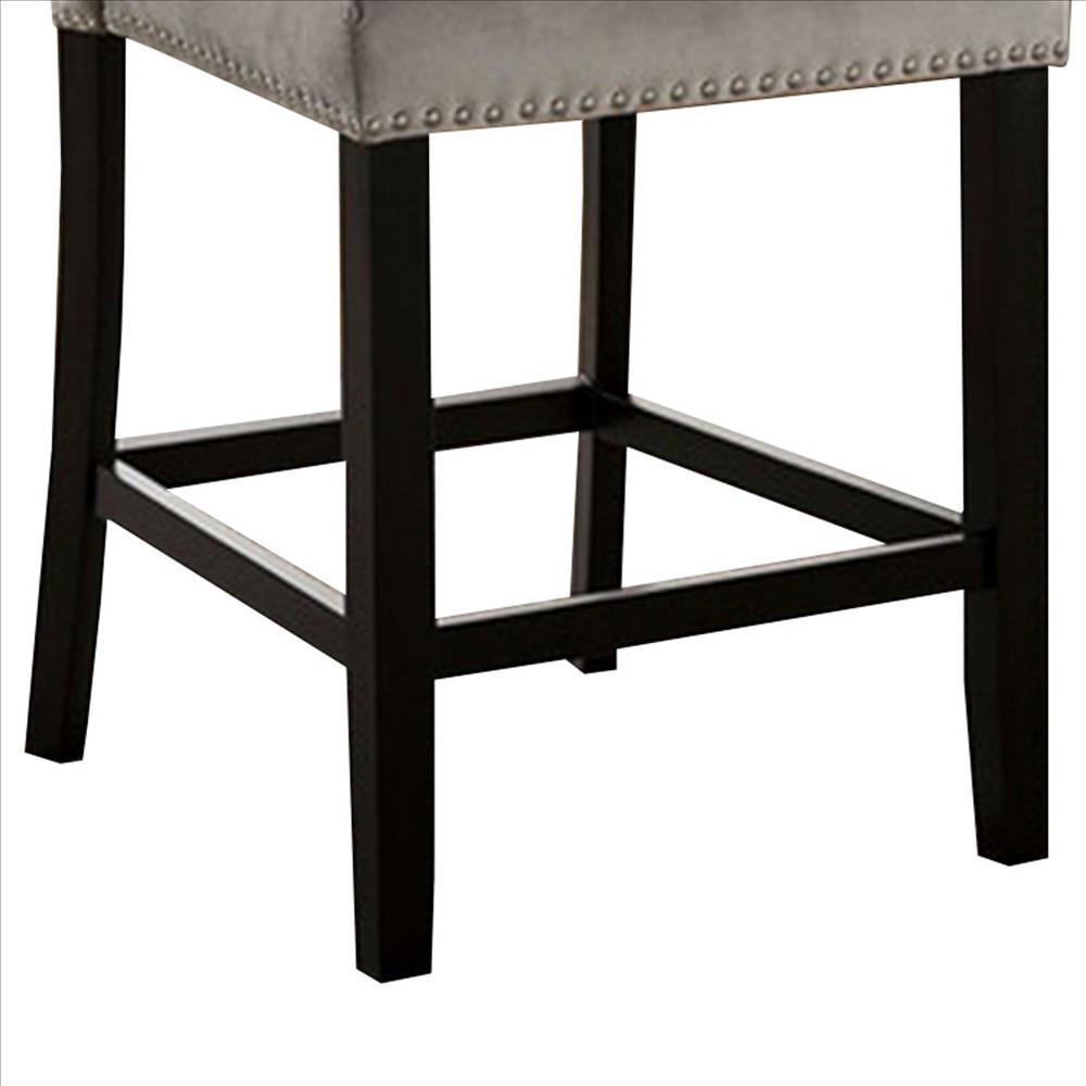 Benjara Counter Height Side Chair With Padded Seating, Set Of 2, Gray