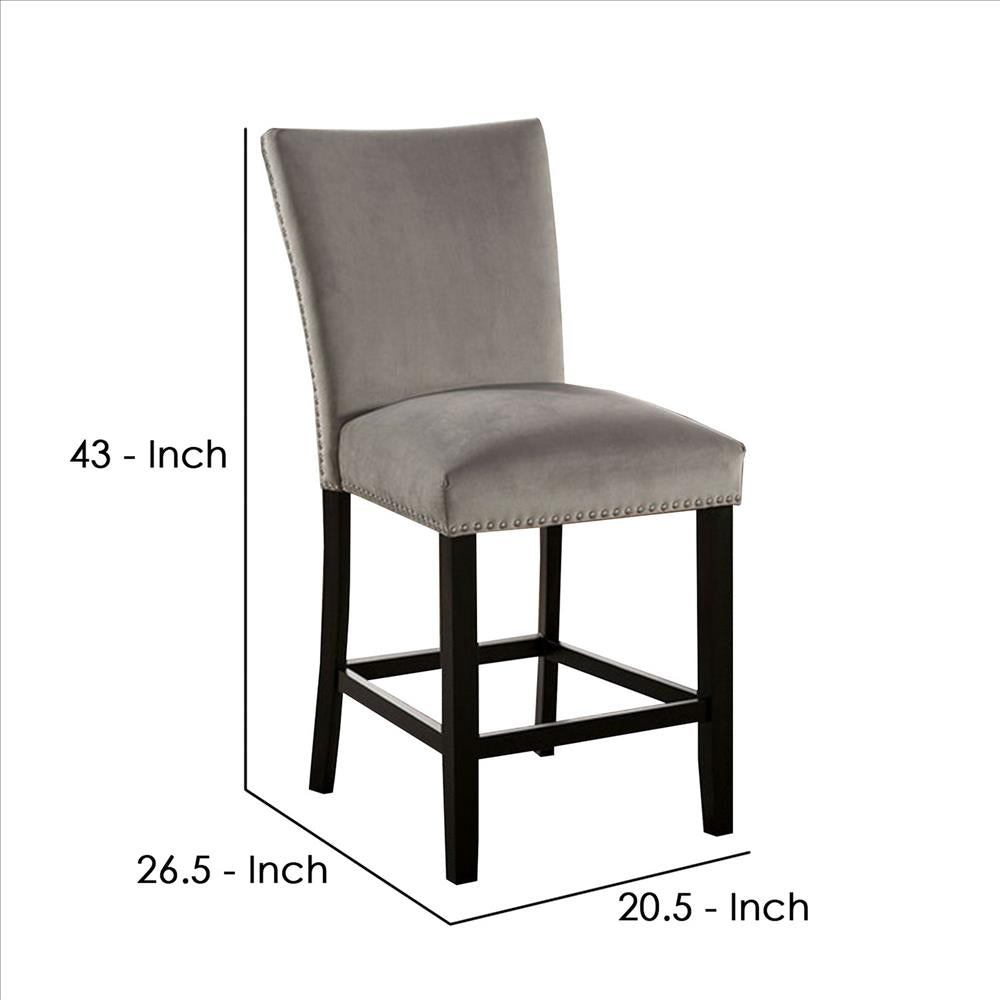 Benjara Counter Height Side Chair With Padded Seating, Set Of 2, Gray