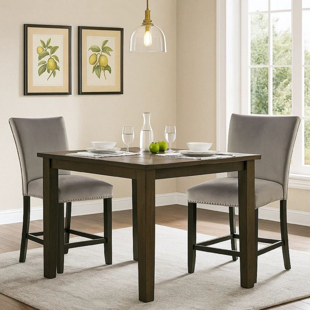 Benjara Counter Height Side Chair With Padded Seating, Set Of 2, Gray