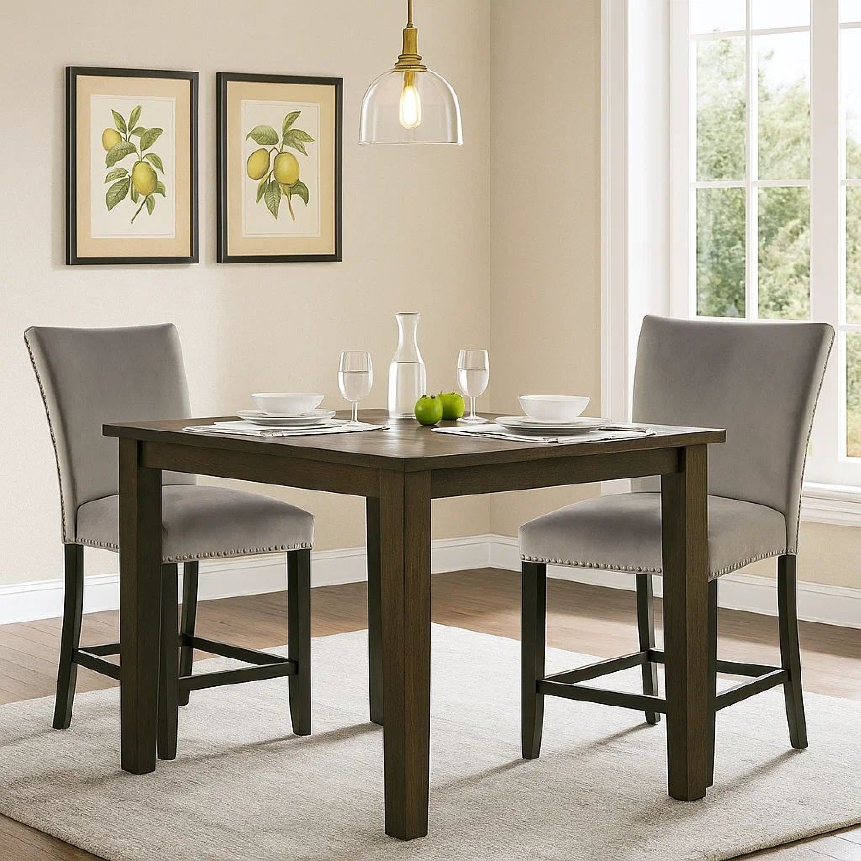 Benjara Counter Height Side Chair With Padded Seating, Set Of 2, Gray