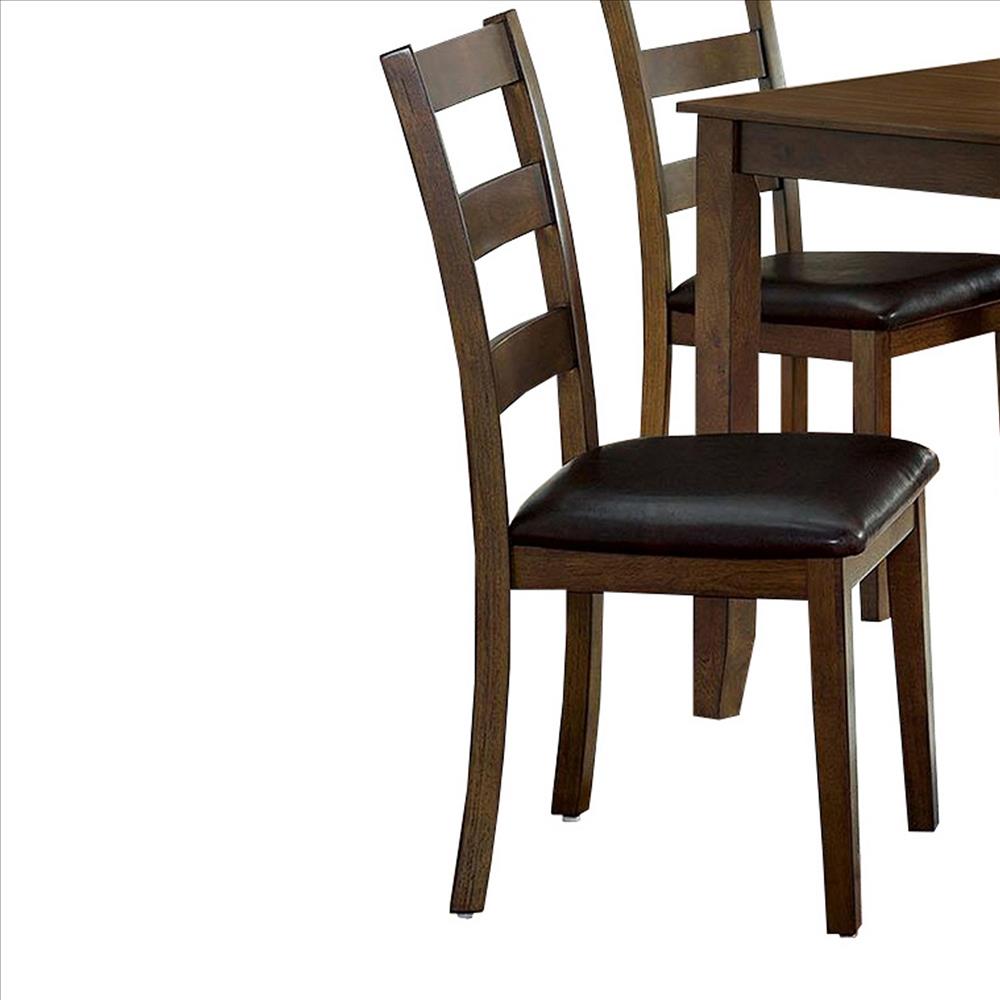 Benjara 5 Piece Dining Table Set With Leatherette Seating, Brown