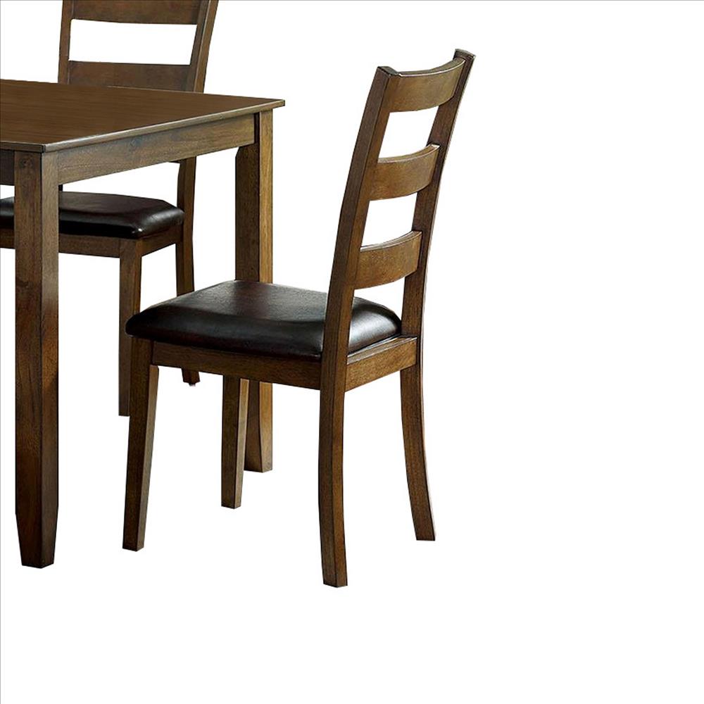 Benjara 5 Piece Dining Table Set With Leatherette Seating, Brown