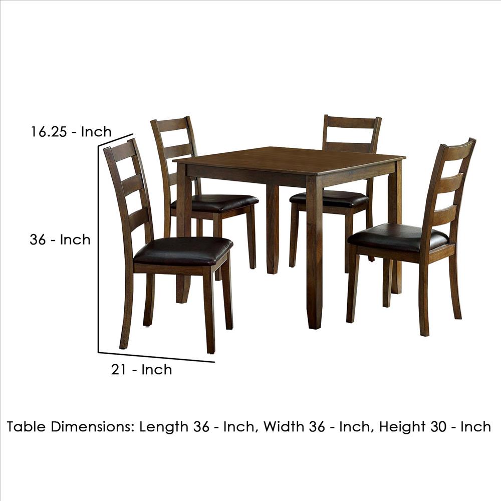 Benjara 5 Piece Dining Table Set With Leatherette Seating, Brown