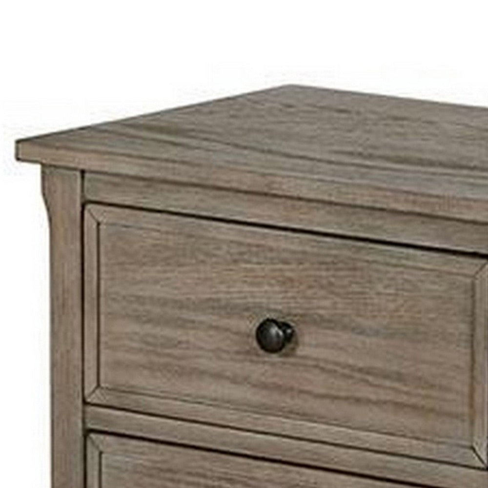 Benjara 2 Drawer Wooden Nightstand with Round Knobs, Gray