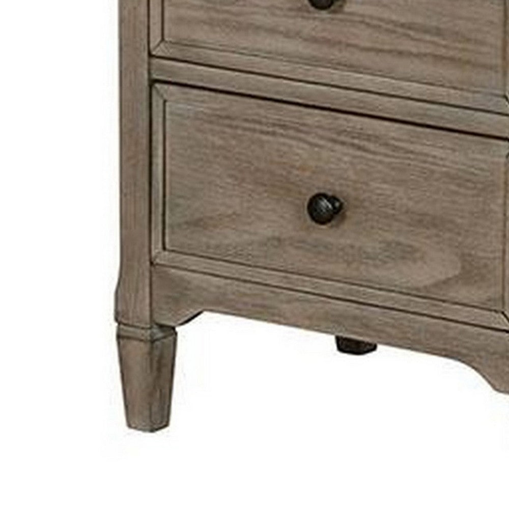 Benjara 2 Drawer Wooden Nightstand with Round Knobs, Gray
