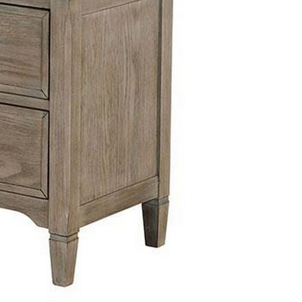 Benjara 2 Drawer Wooden Nightstand with Round Knobs, Gray