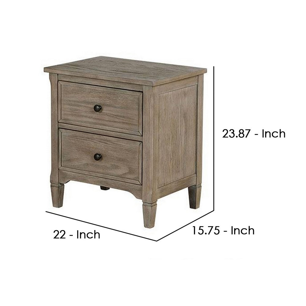 Benjara 2 Drawer Wooden Nightstand with Round Knobs, Gray
