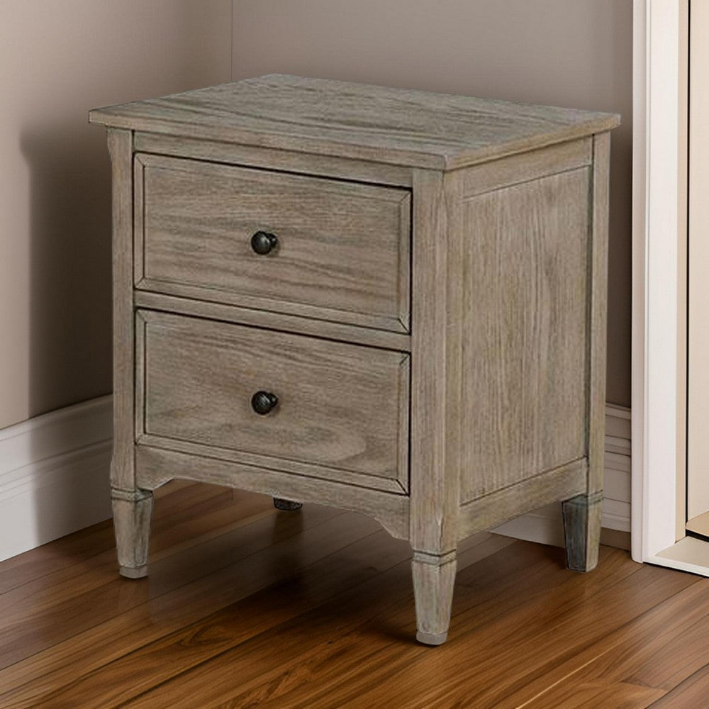 Benjara 2 Drawer Wooden Nightstand with Round Knobs, Gray