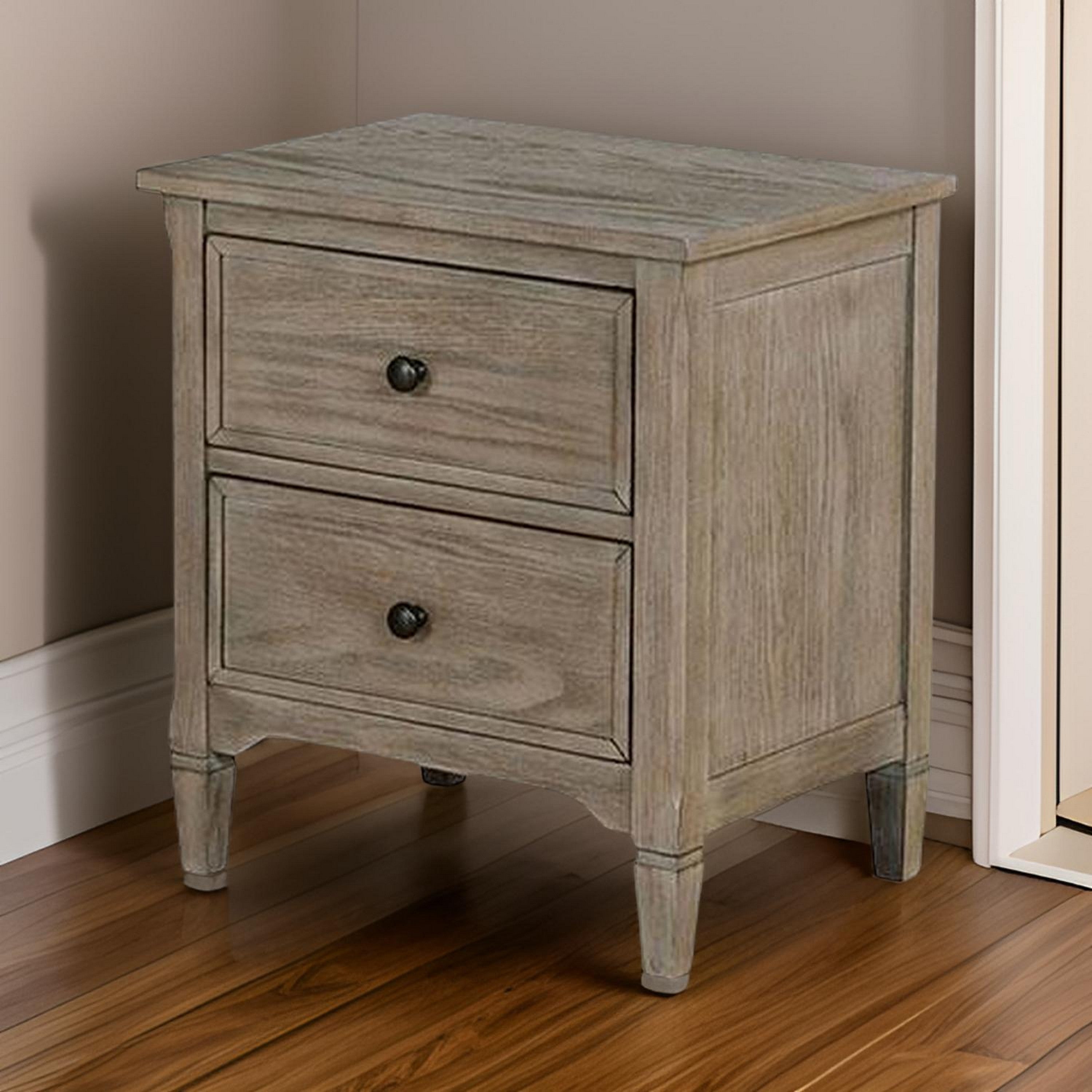 Benjara 2 Drawer Wooden Nightstand with Round Knobs, Gray