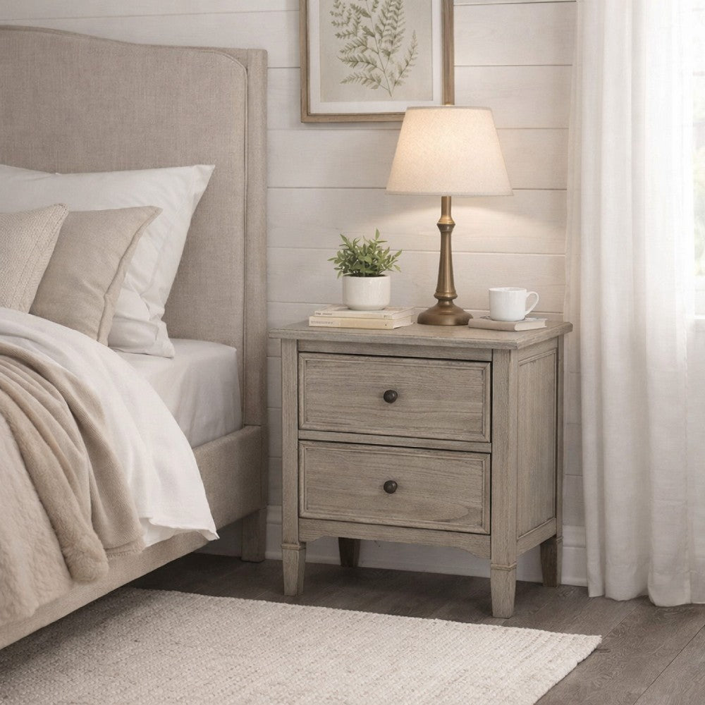 Benjara 2 Drawer Wooden Nightstand with Round Knobs, Gray