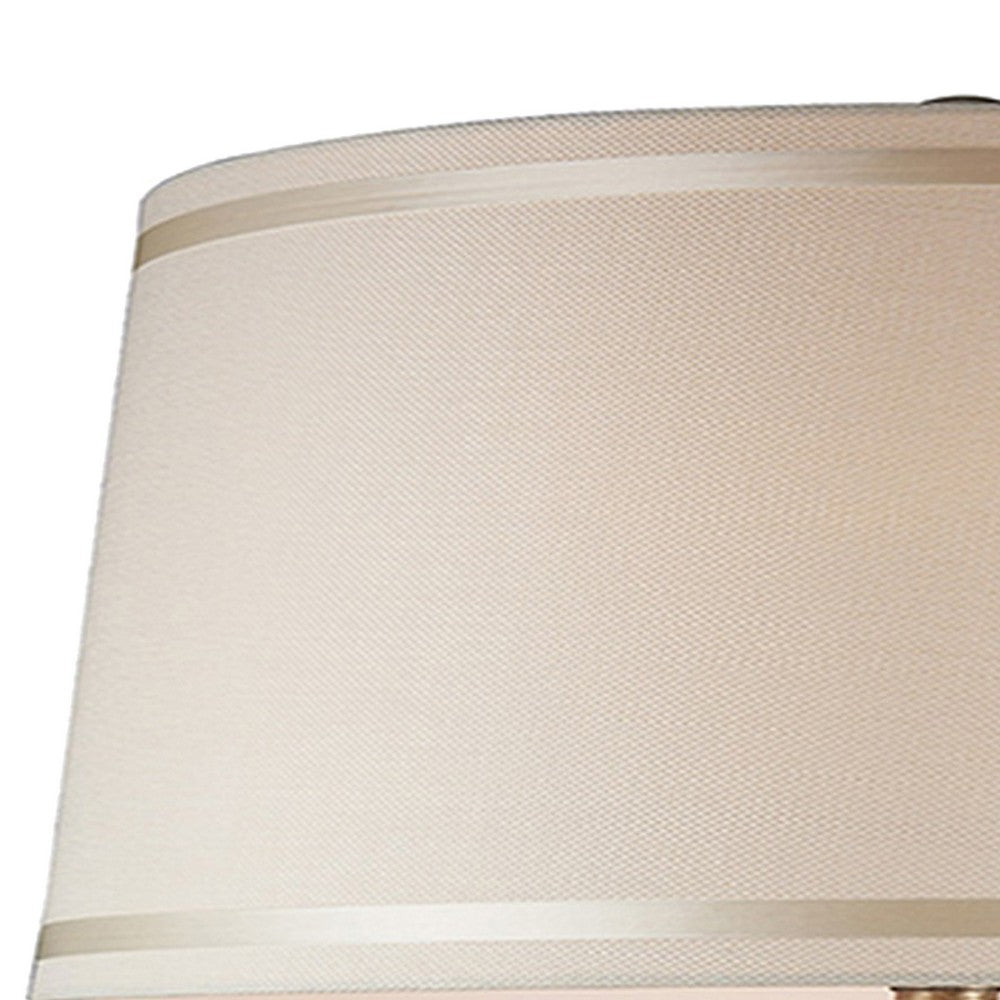 Benjara Table Lamp with Scrolled Peacock Feather Cutout Base, Silver