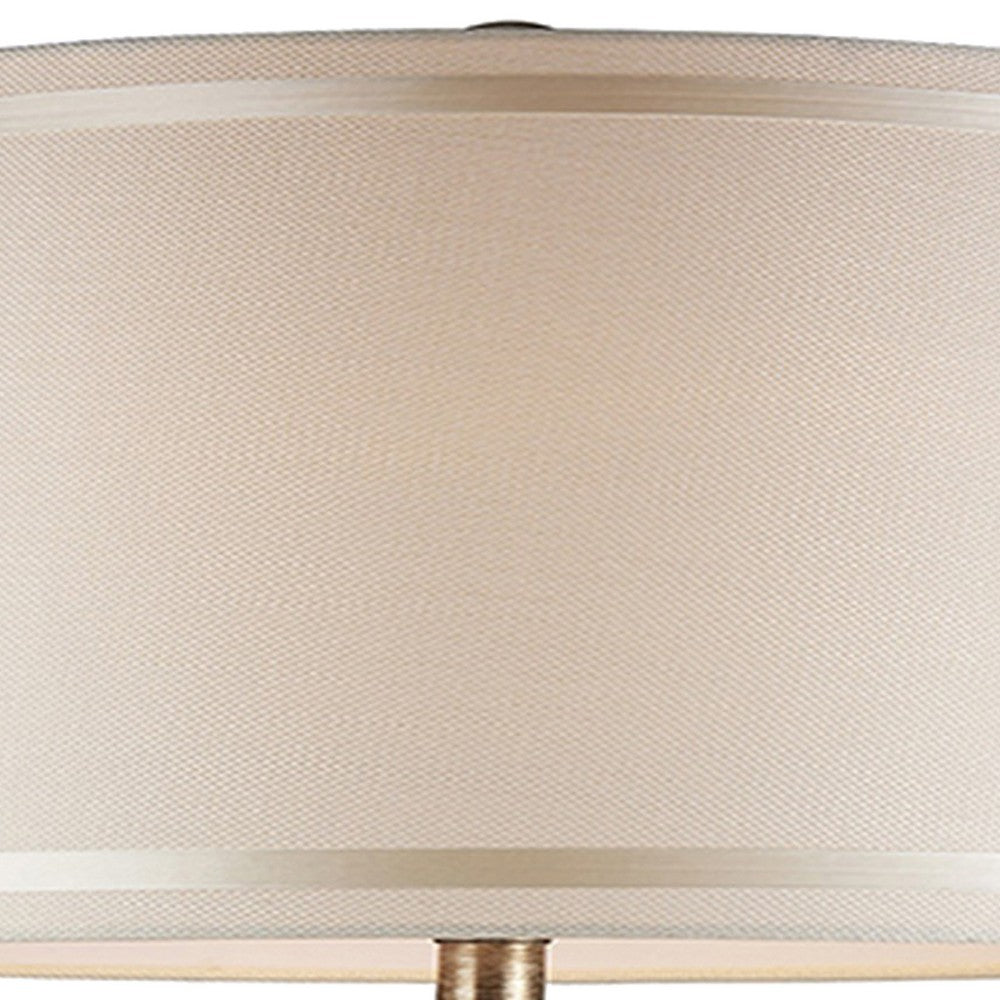 Benjara Table Lamp with Scrolled Peacock Feather Cutout Base, Silver