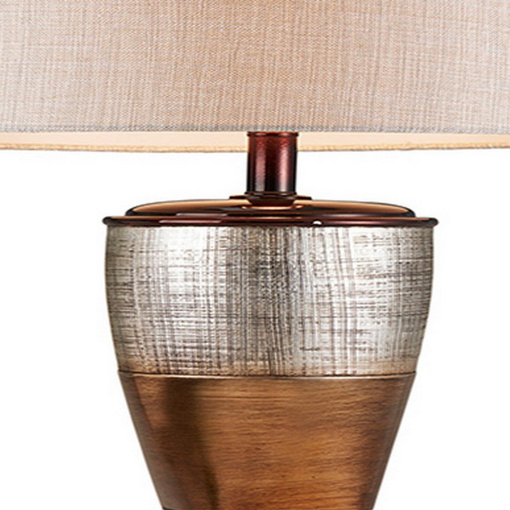 Benjara Table Lamp with Colorblock Pedestal Base, Brown