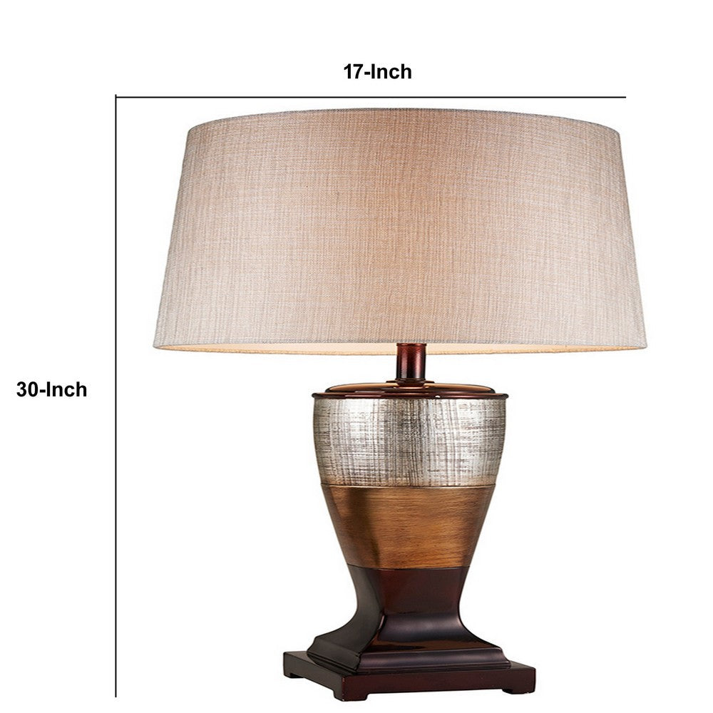 Benjara Table Lamp with Colorblock Pedestal Base, Brown