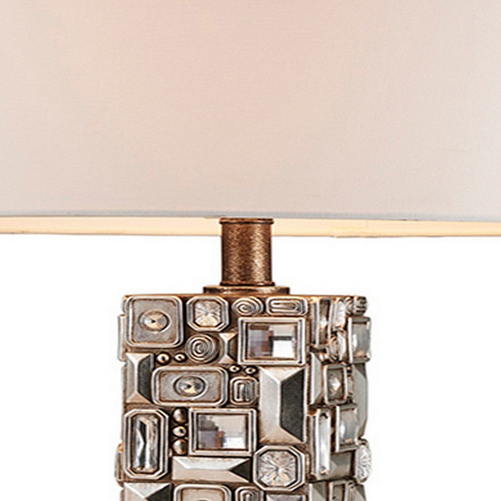 Benjara Table Lamp with Abstract Mirror Block Base, Bronze