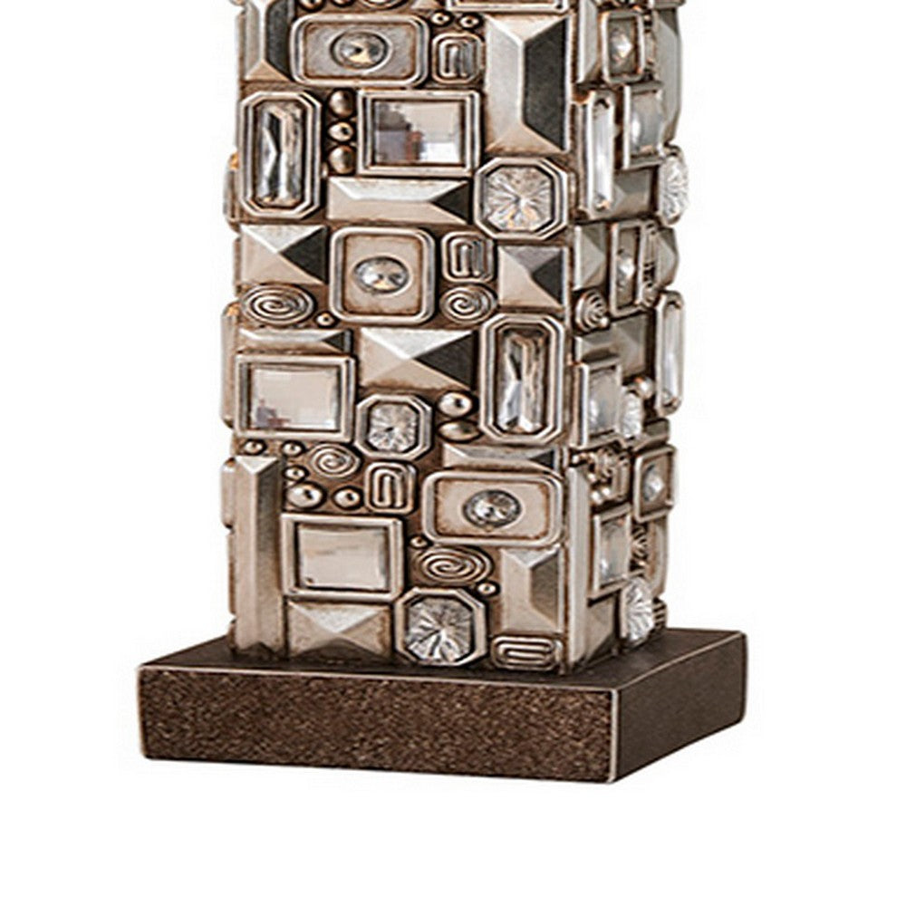 Benjara Table Lamp with Abstract Mirror Block Base, Bronze