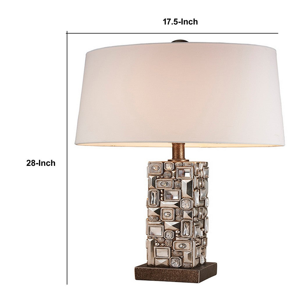 Benjara Table Lamp with Abstract Mirror Block Base, Bronze