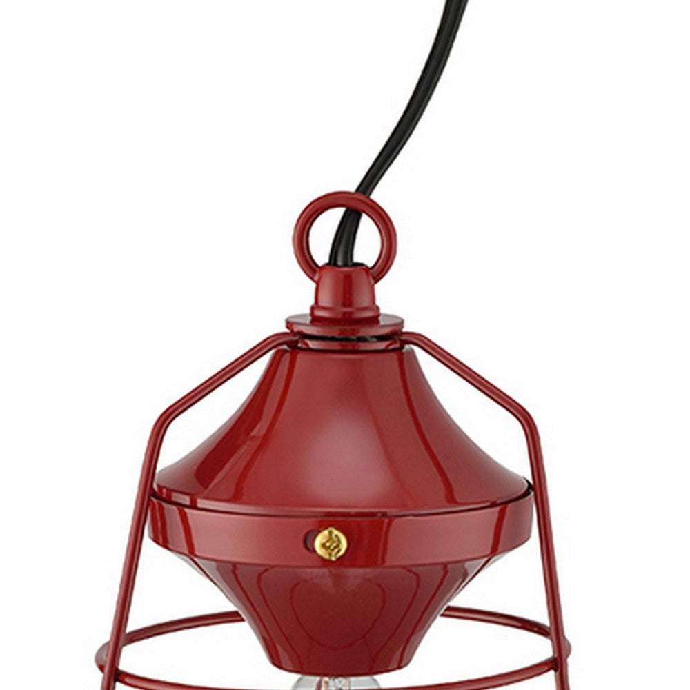 Benjara Lantern Table Lamp with Open Metal Frame, Red
