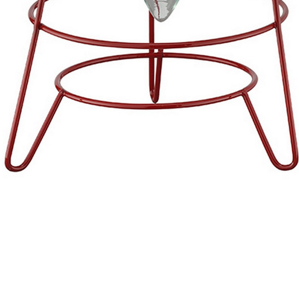 Benjara Lantern Table Lamp with Open Metal Frame, Red