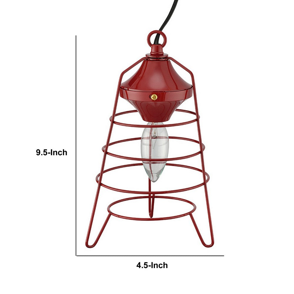 Benjara Lantern Table Lamp with Open Metal Frame, Red