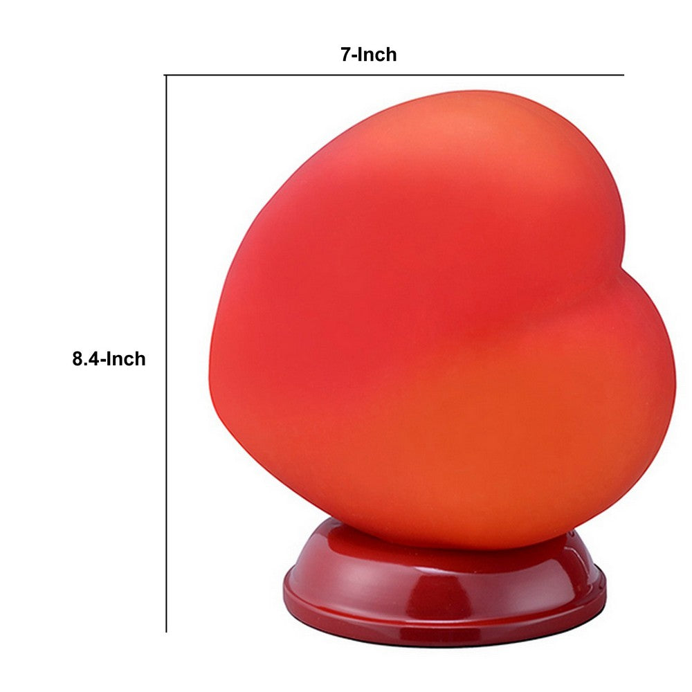 Benjara Table Lamp with Heart Shaped Glass Shade, Red
