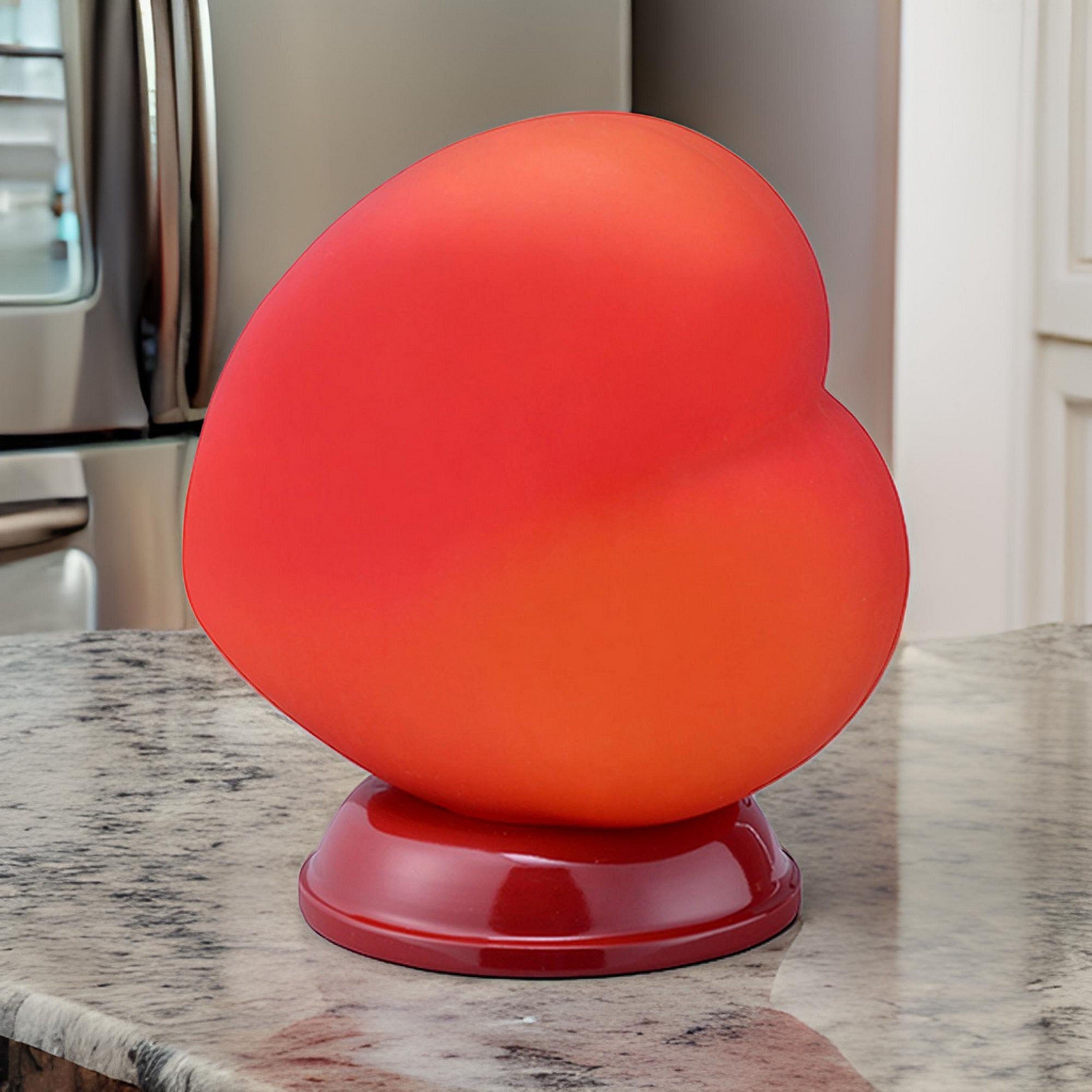 Benjara Table Lamp with Heart Shaped Glass Shade, Red