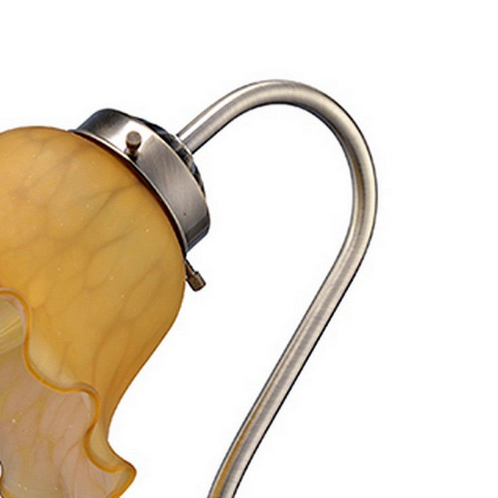 Benjara Table Lamp with Gooseneck And Floral Shade, Brown And Yellow