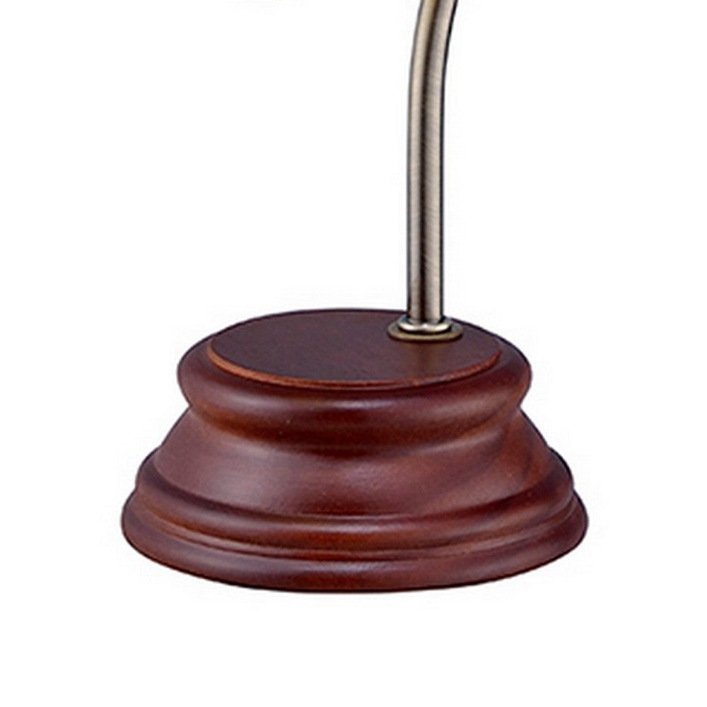 Benjara Table Lamp with Gooseneck And Floral Shade, Brown And Yellow