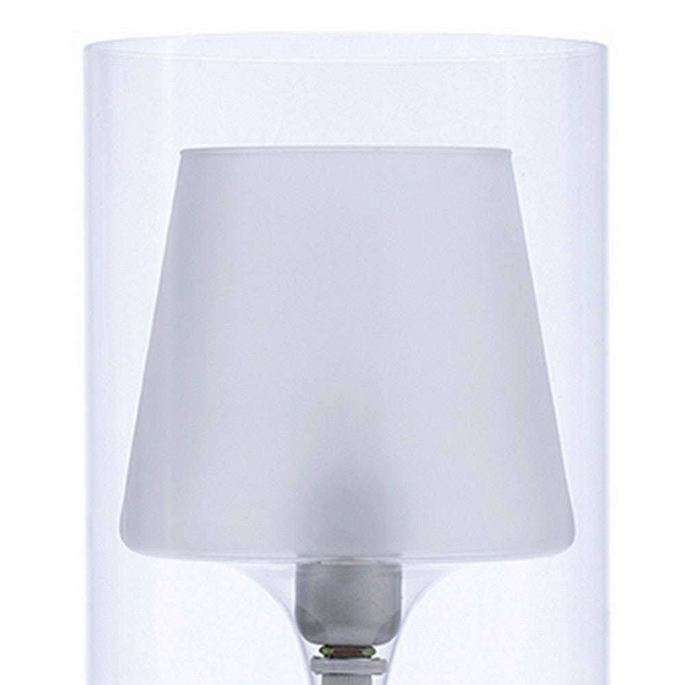 Benjara Hurricane Table Lamp with Frosted Glass Shade, Clear