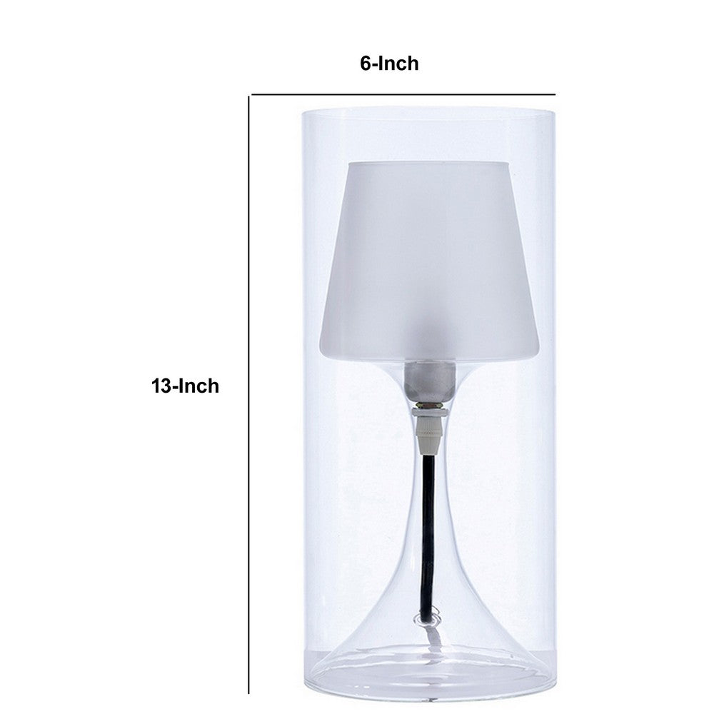 Benjara Hurricane Table Lamp with Frosted Glass Shade, Clear