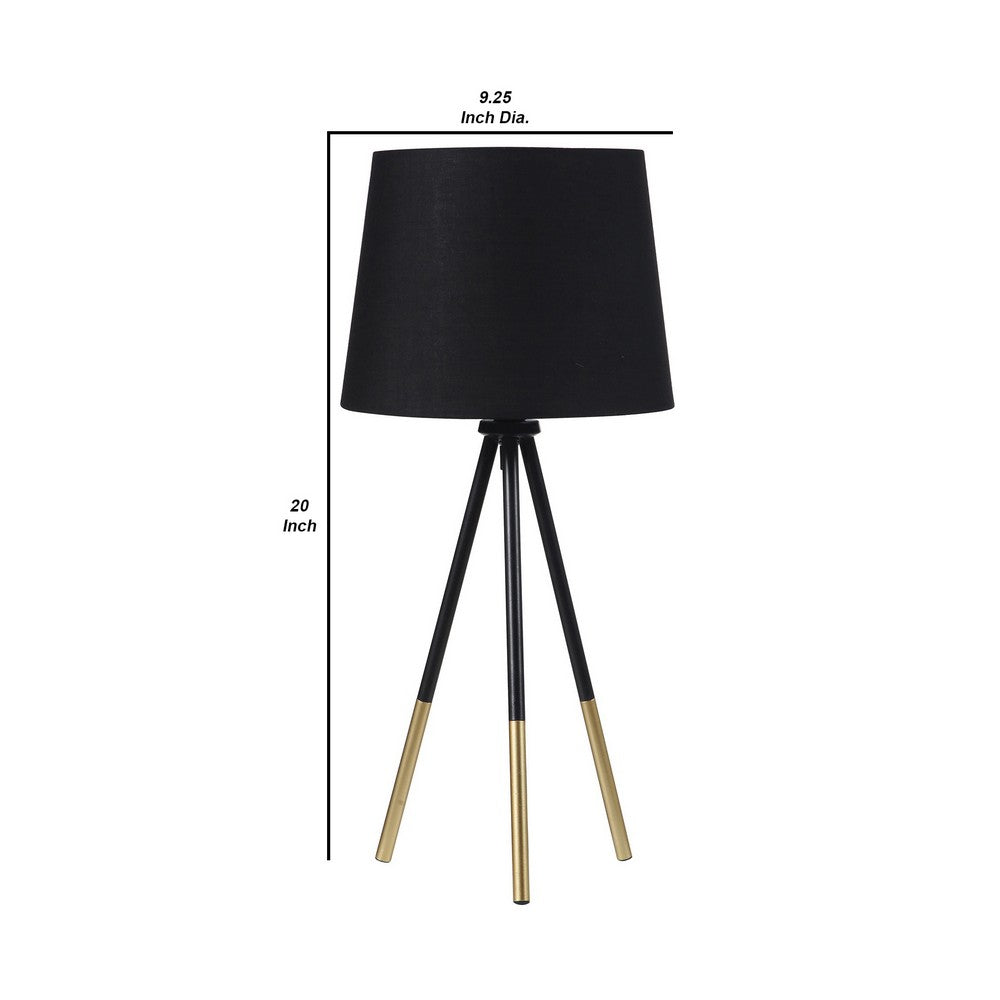 Benjara Table Lamp with Tripod Metal Base, Black And Gold