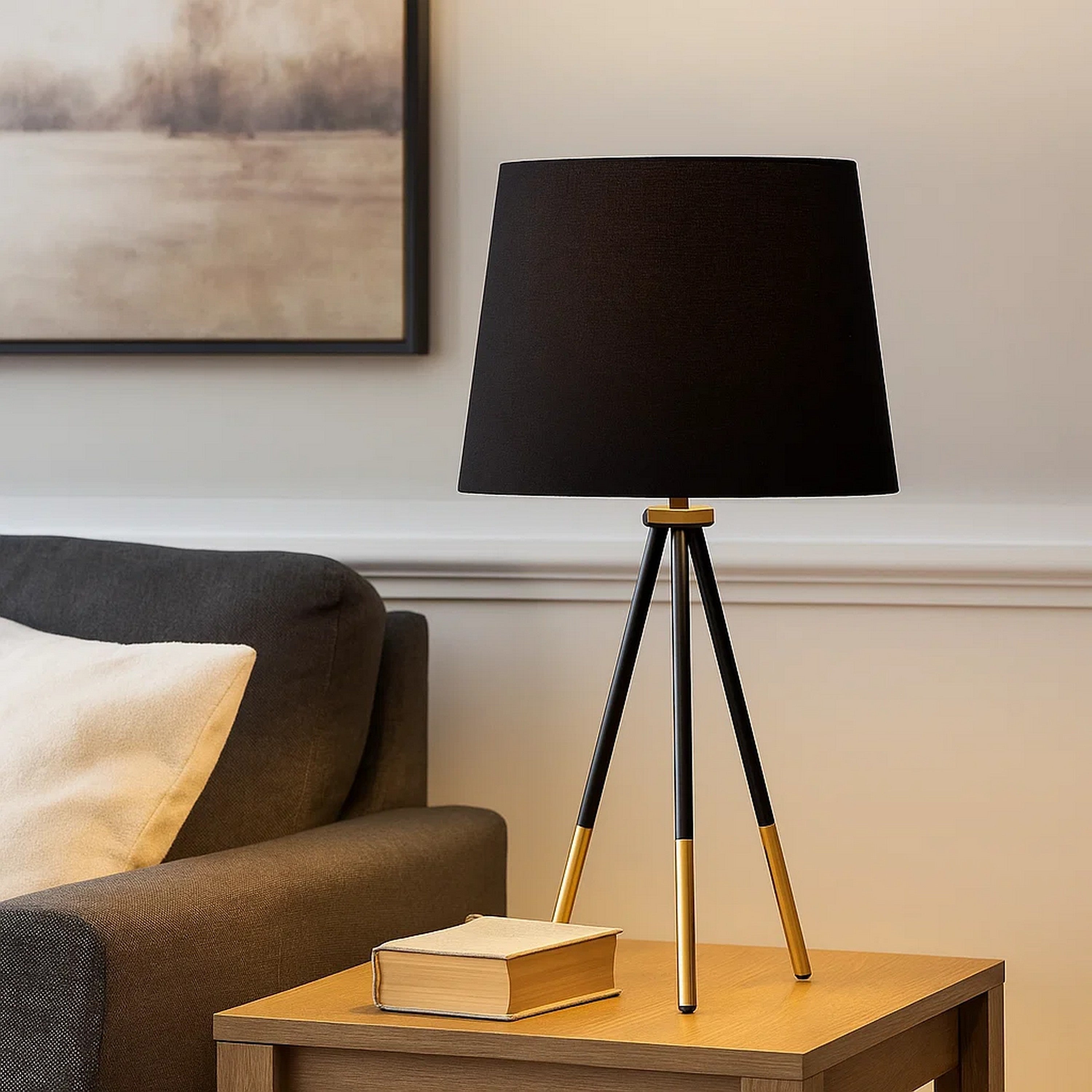 Benjara Table Lamp with Tripod Metal Base, Black And Gold