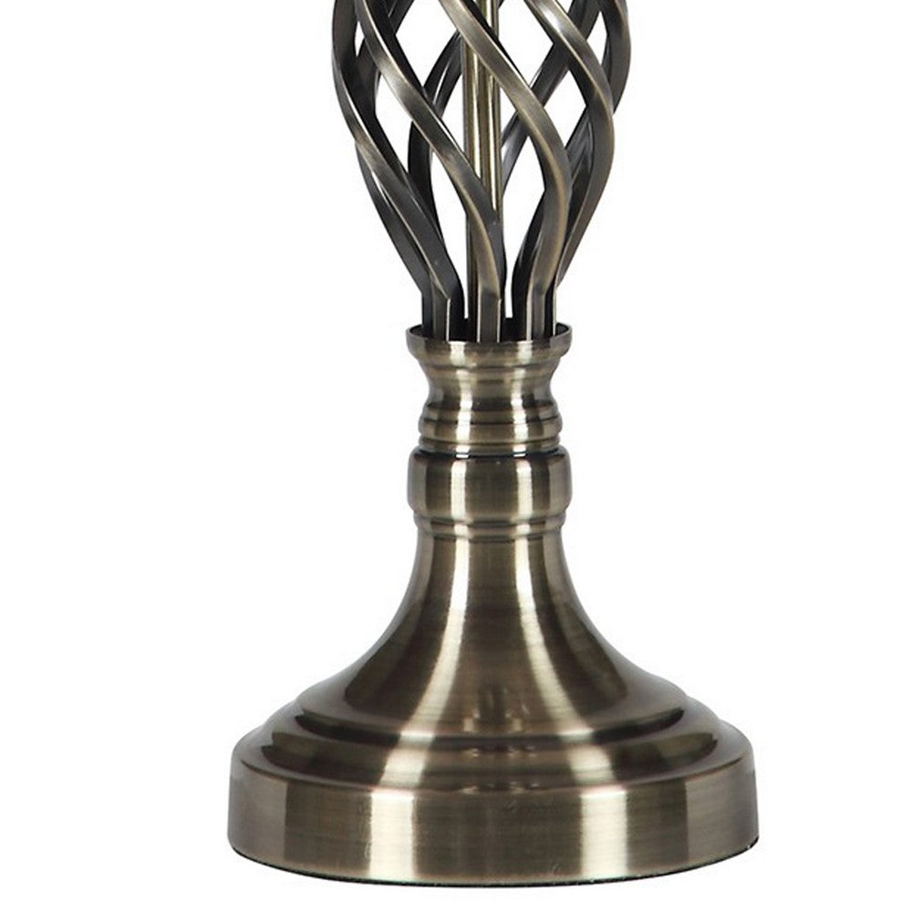 Benjara Table Lamp with Open Twisted Metal Base, Antique Brass