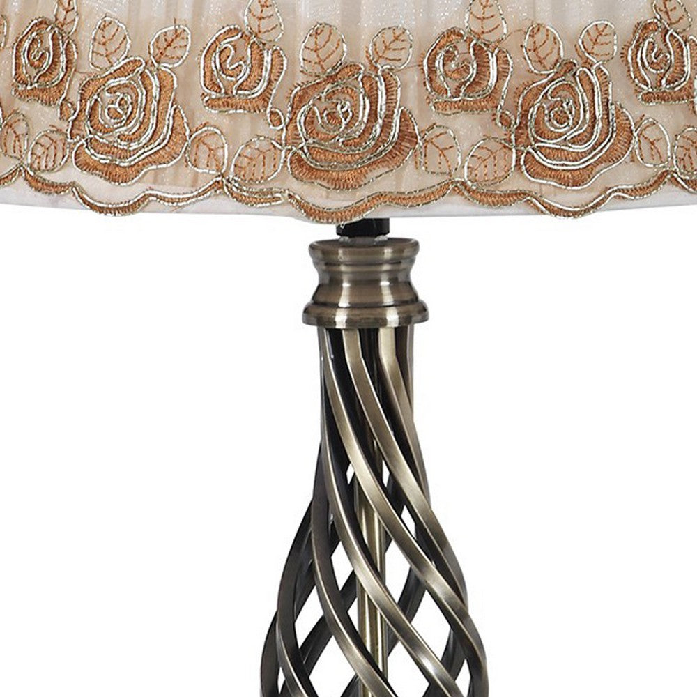 Benjara Table Lamp with Open Twisted Metal Base, Antique Brass