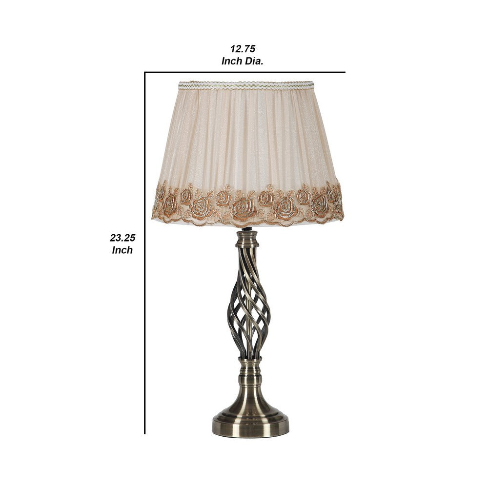 Benjara Table Lamp with Open Twisted Metal Base, Antique Brass
