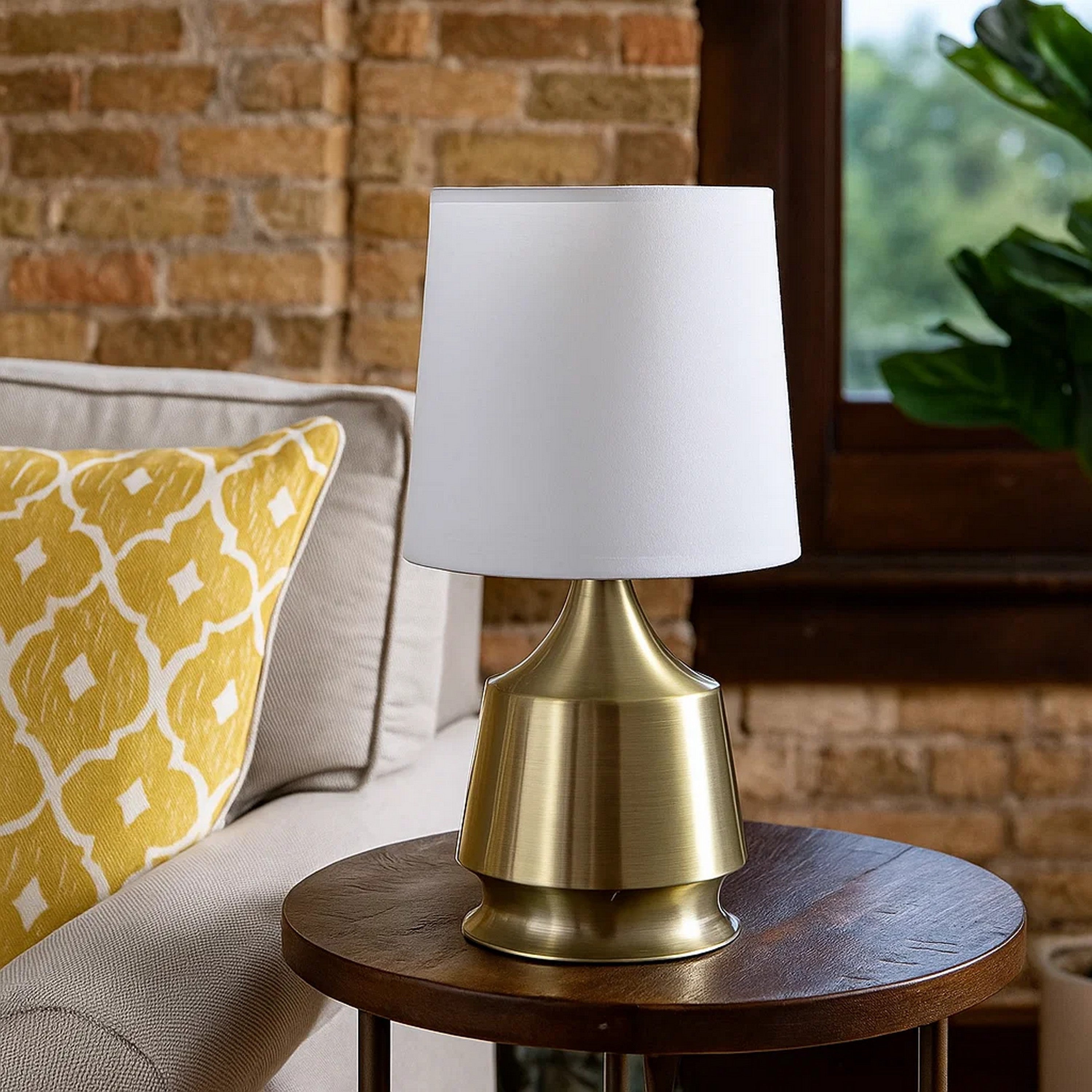 Benjara Table Lamp with Metal Bottle Shape Base, Antique Brass