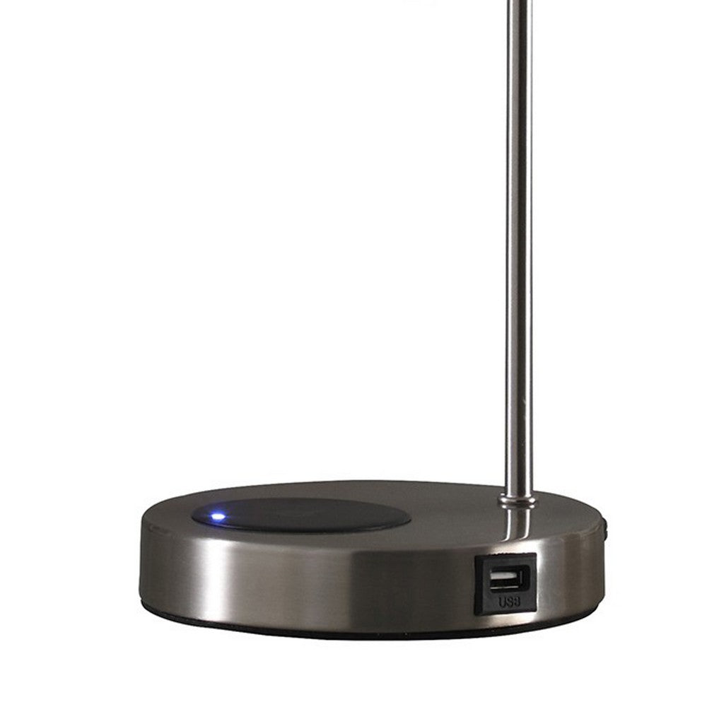 Benjara Table Lamp with Wireless Charging And USB Port, Silver