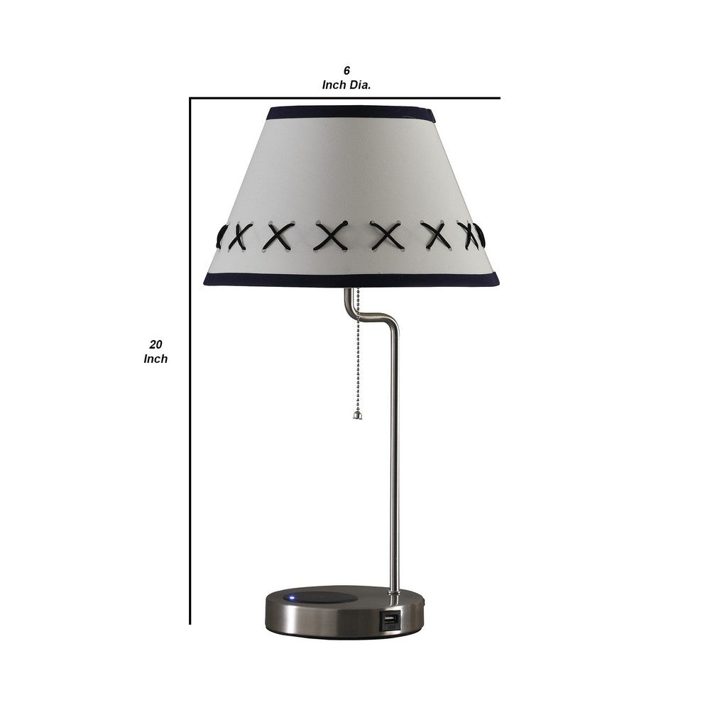 Benjara Table Lamp with Wireless Charging And USB Port, Silver