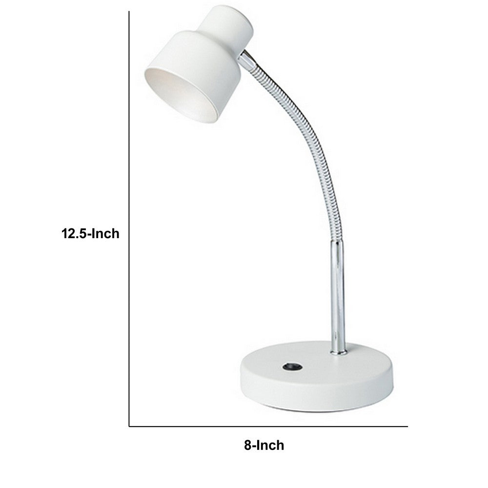 Benjara Table Lamp with Adjustable Goose Neck And Shade, White