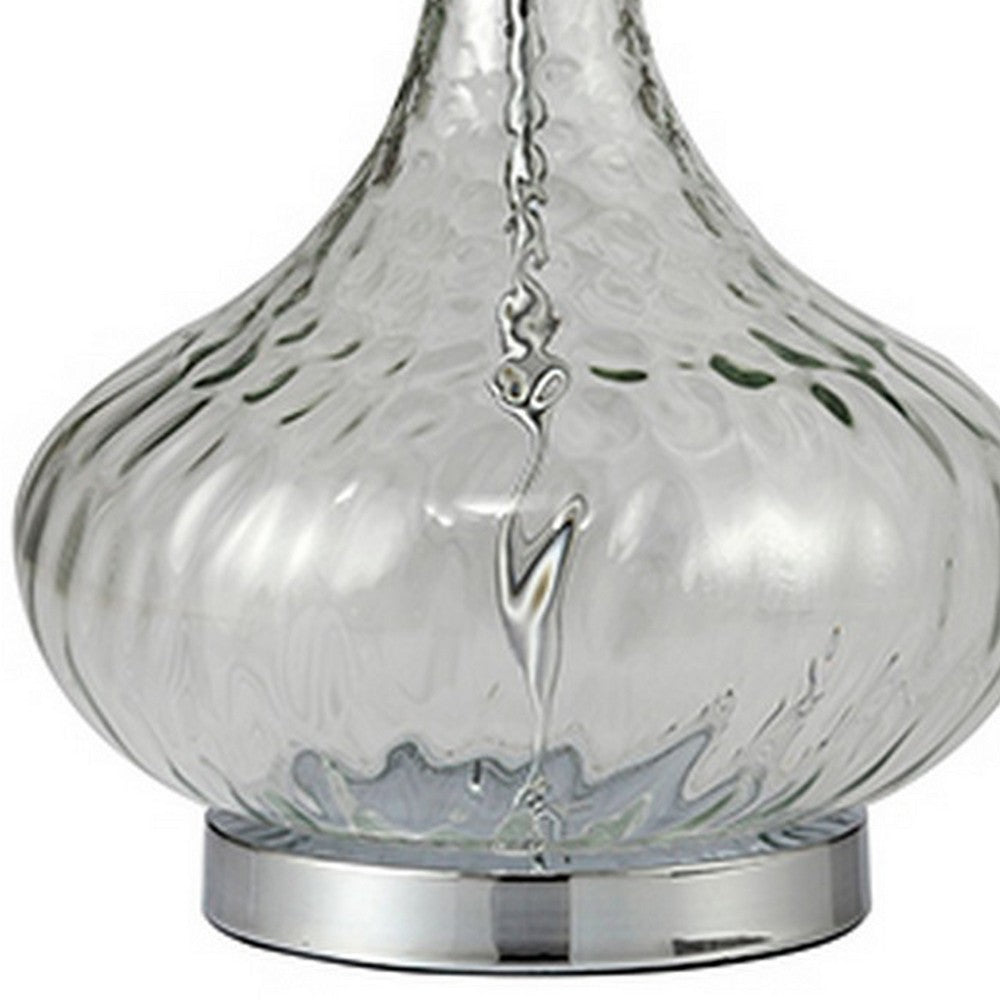 Benjara Table Lamp with Pot Bellied Glass Body, Clear And White