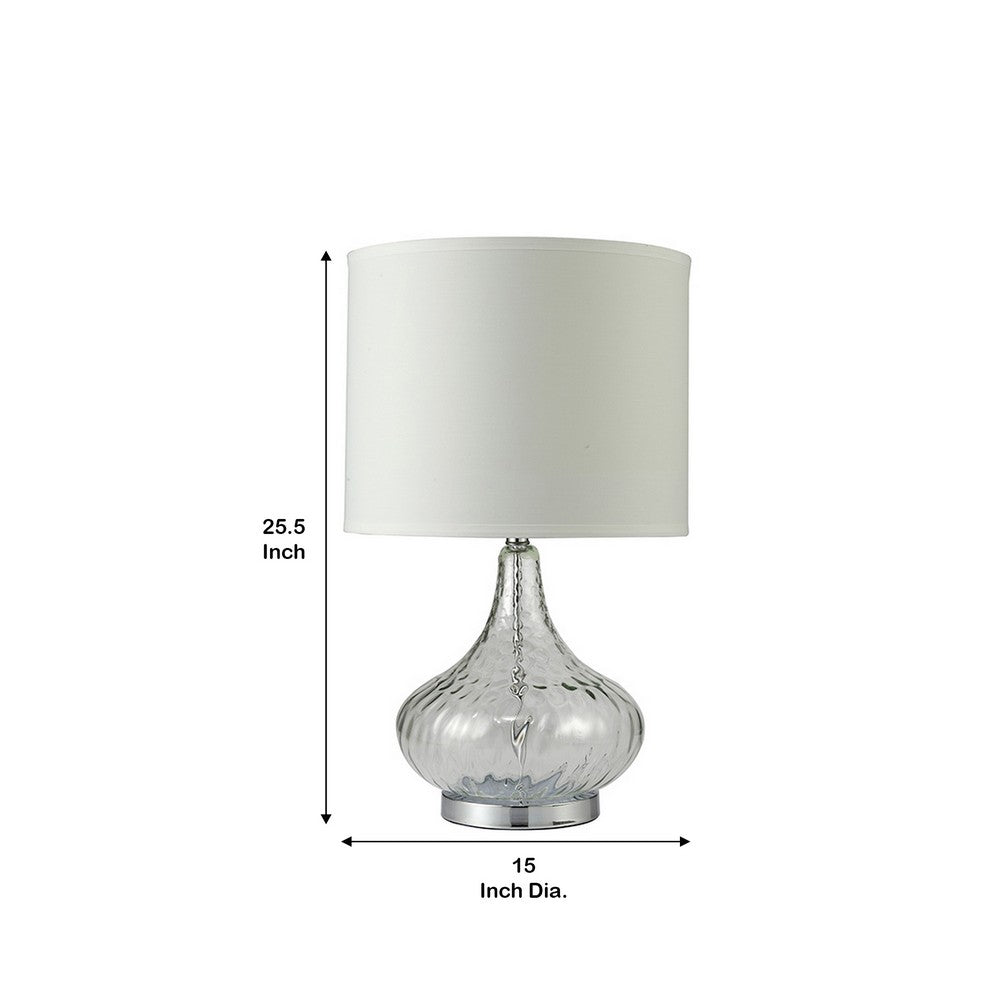 Benjara Table Lamp with Pot Bellied Glass Body, Clear And White