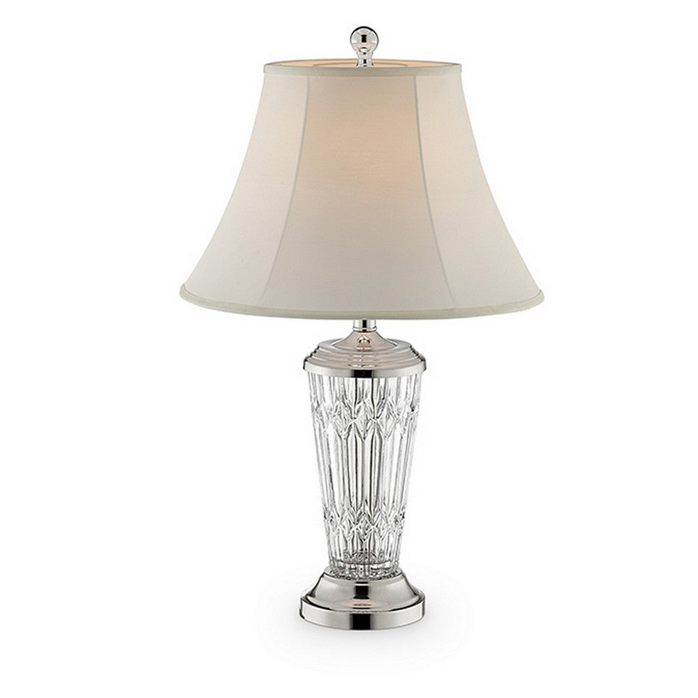 Benjara Table Lamp with Semi Fluted Glass Base, Set of 2, Off White