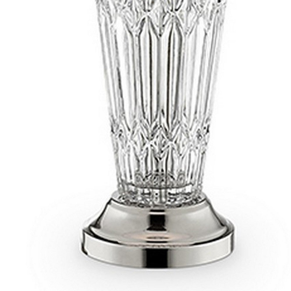 Benjara Table Lamp with Semi Fluted Glass Base, Set of 2, Off White