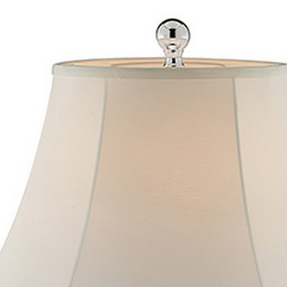 Benjara Table Lamp with Semi Fluted Glass Base, Set of 2, Off White